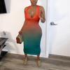 Sexy Gradient V-neck Bodycon Midi Dress - Elegant European & American Style Women's Clothing