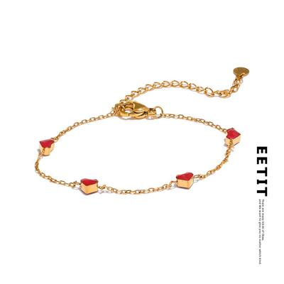 Double Side Enamel Heart Chain Chic Bracelet Bangle 2024 Gift Stainless Steel Fashion Charm Korean Golden Jewelry Women