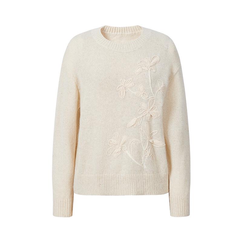 JIUZI·ANNACO Women's Elegant Magnolia Embroidered Knit Sweater
