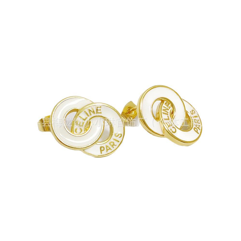 CELI High-End Black & White Geometric Double Circle Earrings - Simple, Fashionable, Retro French Style