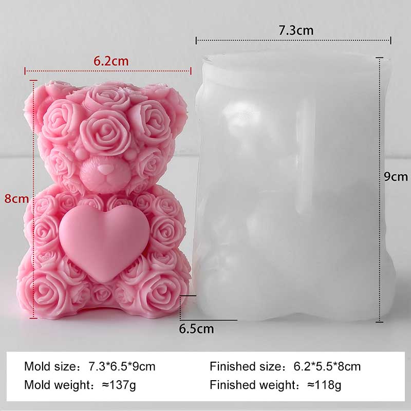 DIY Valentine's Day Rose Bear Silicone Mold Handmade Gift Scented Candle Gypsum Resin Mould Wedding Decor Candle Making Supplies
