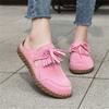 Pink Suede Woman Mules Shoes Big Size 43 Tassel Fashion Women's Shoes Quality Handmade Ladies Flats Summer Half Shoes For Women