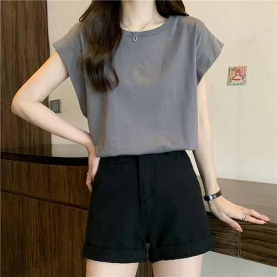 

Женская летняя футболка 2024 года с коротким рукавом и свободного кроя - Модный дизайн, повседневный топ с коротким рукавом M серый