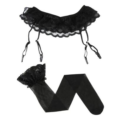 1 Set Sexy Women Lace Garter Top Stockings Socks and Suspender Garter Belt Lady Fashion Solid Thigh-Highs Stocking Set