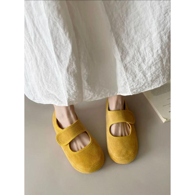 Really Soft Leather~ Spring and Autumn Ugly and Cute Soft-soled Mary Jane Shoes Retro Velcro Velcro Doudou Shoes