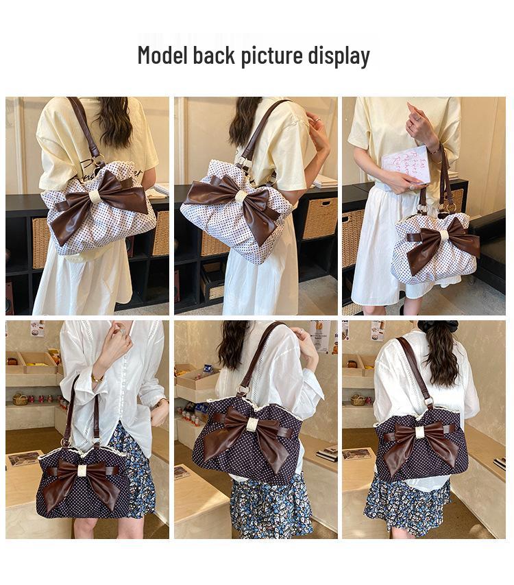 Frühling/Sommer 2026 Gepunktete Schleife Spitze Große Kapazität Schultertasche für Damen