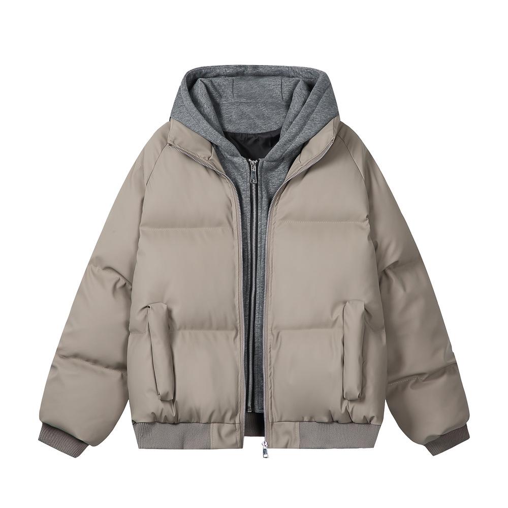 

Men s Winter Hooded PU Leather Two-Piece Style Cotton Jacket - Warm & Thickened Workwear Coat M сірий колір