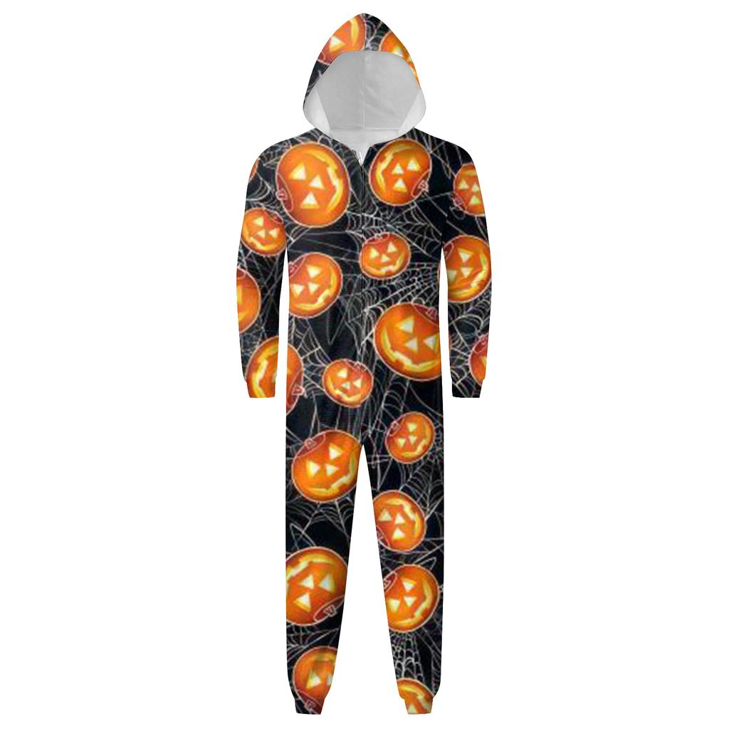 Halloween Printed Family Matching Hooded Long Sleeved Zippered Hooded Jumpsuit Set