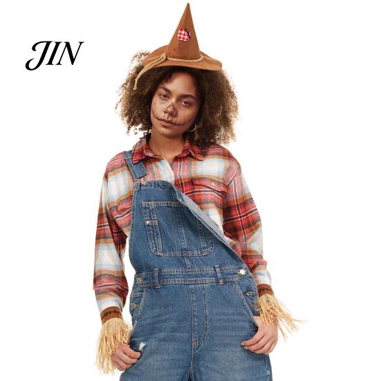 Unisex Zestaw Kostiumowy Bransoletki Stracha na Wróble, z Opaską na Głowę, Szpiczastym Kapeluszem i Bransoletkami ze Słomy, Cosplay na Halloween, Akcesoria do Kostiumu na Imprezę Wiejską
