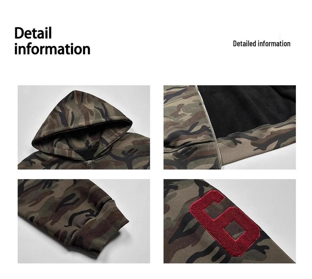 Men's Retro Camouflage Embroidered Hoodie Jacket - Loose Fit, Autumn/Winter Style