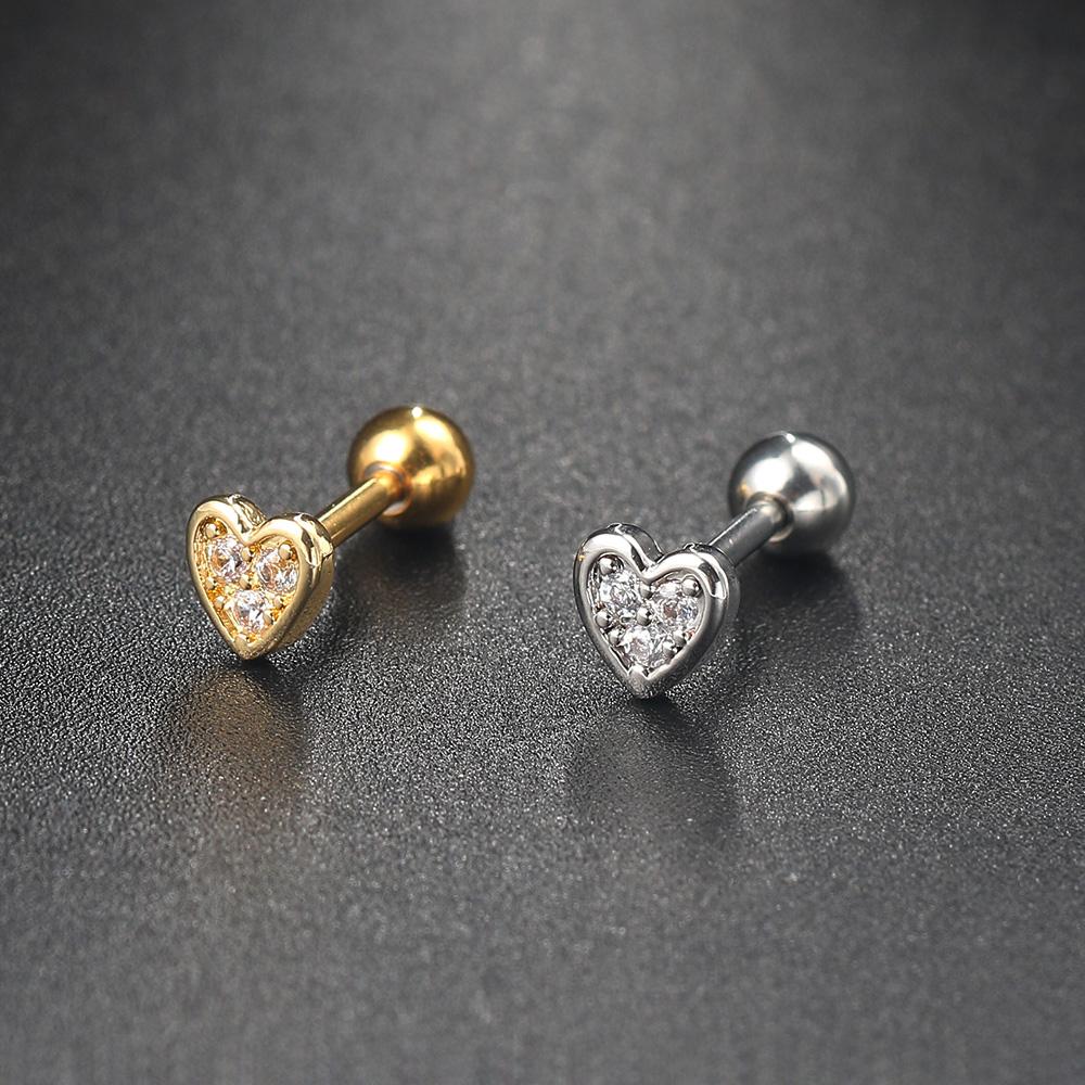 Heart Earrings for Women Dainty Helix Piercing Trend 2024 Silver Color Zircon Tragus Daith Lobe Cartilage Ear Studs Body Jewelry