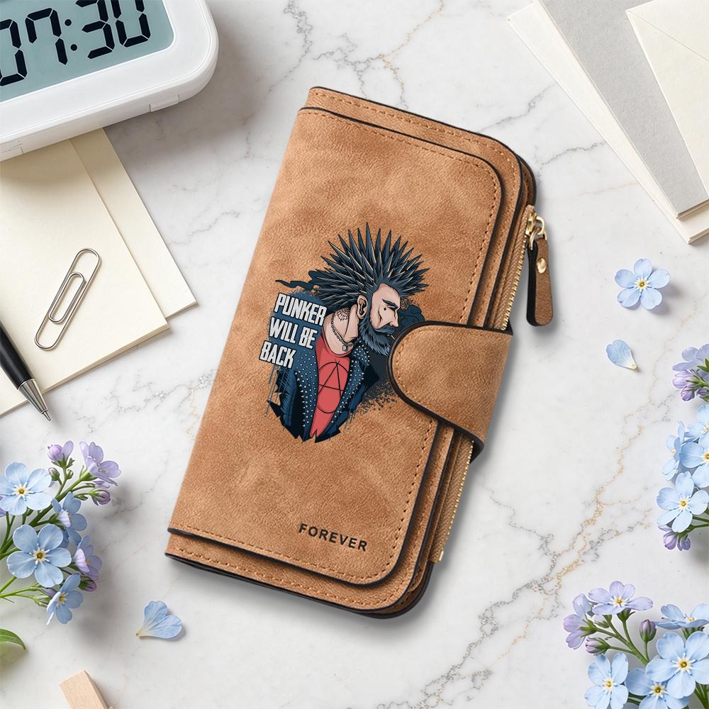 Punk Style PU Long Wallet Multi Card Slot Forever Design Fashionable Punk Pattern Casual Daily Purse