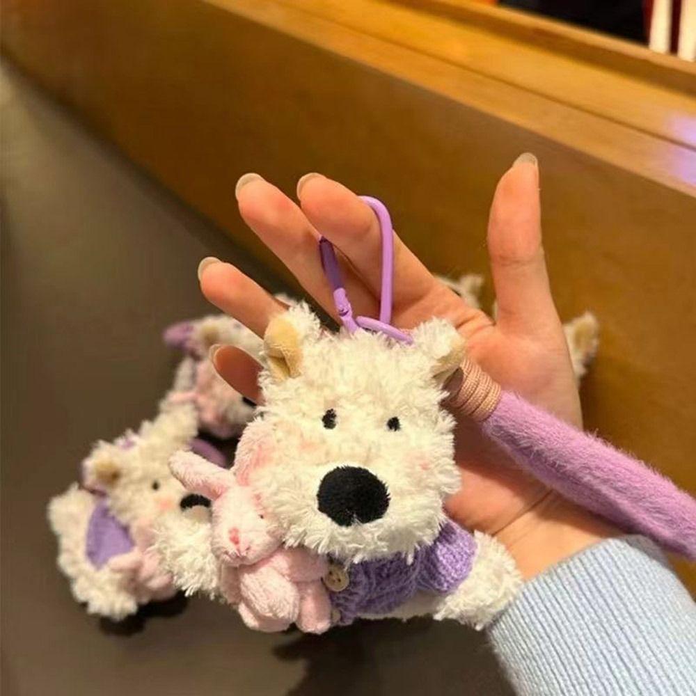Cute Cartoon West Highland Dog Keychain  Stuffed Dolls Puppy Pendant Hanging Ornament Backpack Key Chain Bag Accessories