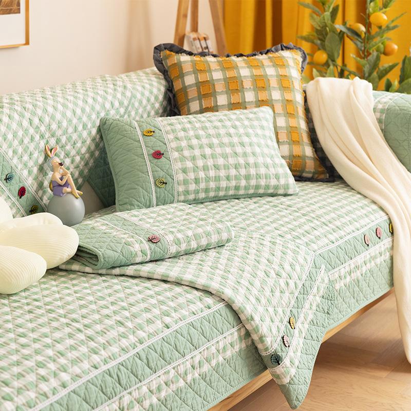 Four Seasons Universal Pure Cotton Sofa Cushion Anti-Slip Fabric Seat Cushion Simple Modern Solid Wood Sofa Cover Cover