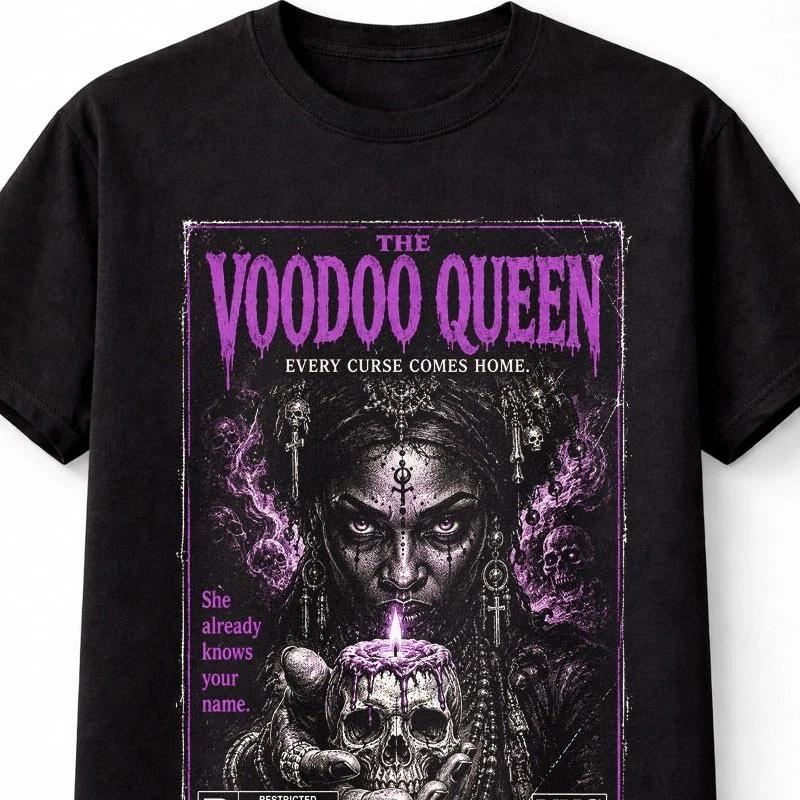 Voodoo Queen Horror Gothic Witchcraft VHS Movie Poster Unisex TShirt S