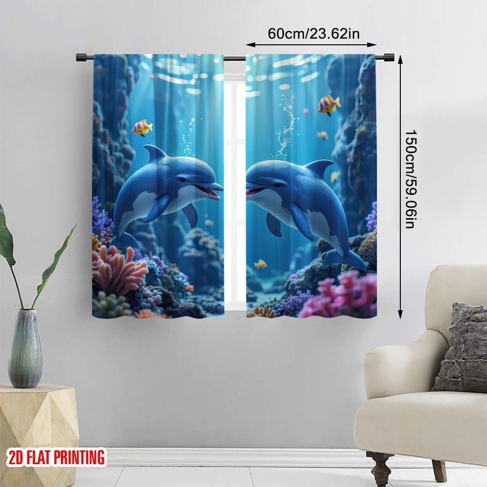 2D Flat Printing 2pcs Curtain Ocean Versatile Fabric,Without Electricity Spring Party & Holiday Decor for Festive Atmosphere