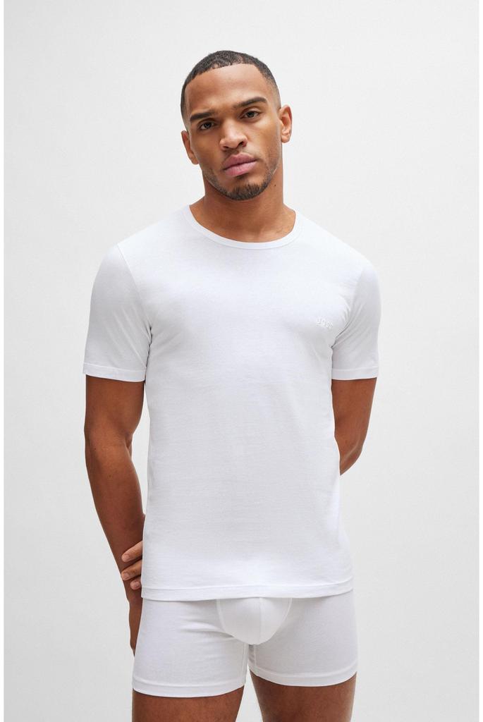 [BOSS] Boss T-shirt 3-pack, Logo Embroidery, Cotton, Men's M, White