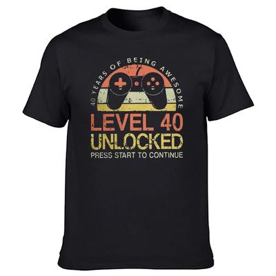 Nivel 40 Desbloqueado Divertido Videojugador 1985 Regalo de Cumpleaños 40 Camisetas Hombres Cuello Redondo Manga Corta Papá Padre Camiseta Ropa