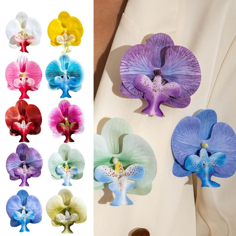 1/10Pcs 3D Butterfly Orchid Brooch Simulation Elegant Plants Brooch For Women Girls Pretty Flowers Jewelry Clothes Backpack Pins