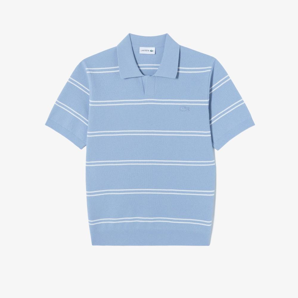 [Lacoste] Men's Open Collar Pinstripe Short-Sleeve Sweater Polo Shirt PH396E-56GAEY