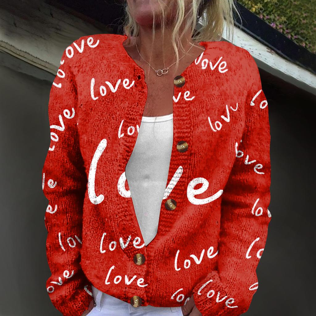 Women's Fashion Printed Long-Sleeved Knit Cardigan Button-Down Jacket