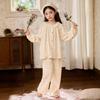 Cotton Gauze Kids Pajama Set Girls Long Sleeve Floral Print Sleepwear Comfortable Home Outfit