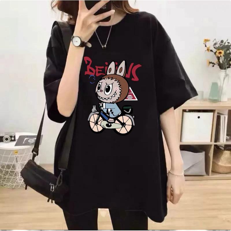 

LABUBU Printed Women s Round Neck Short Sleeve Fashion Versatile LABUBU Cycling Pattern T-shirt Summer Casual Street Top M