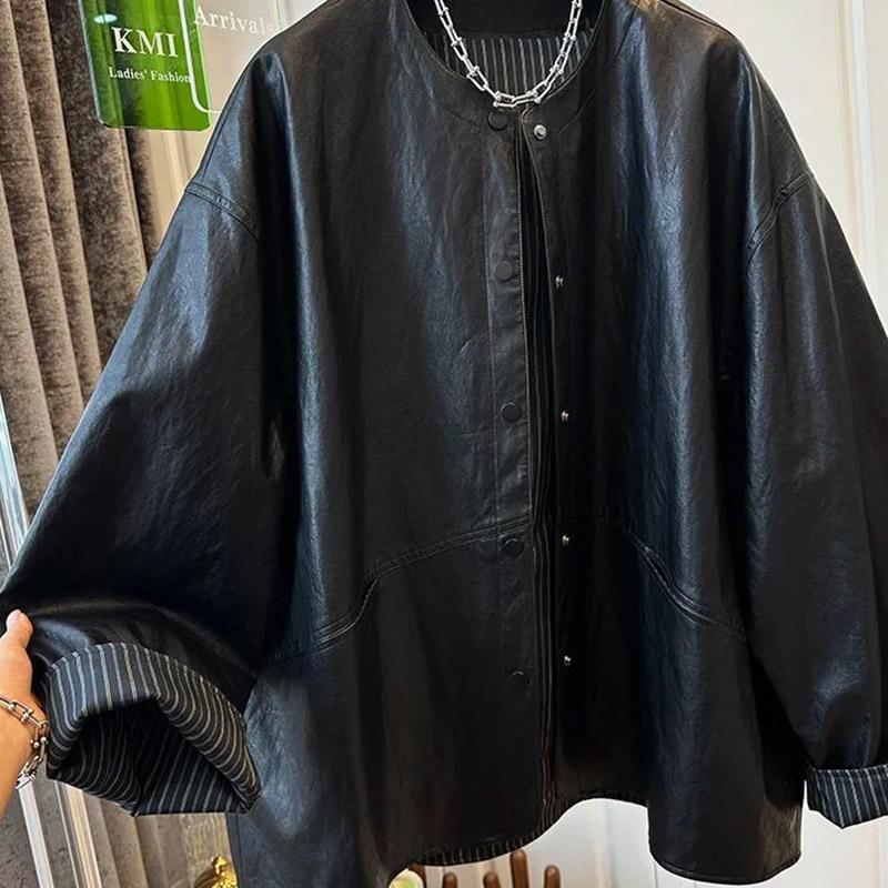 Coat for Women Thickened Plush Autumn Winter Oversize Loose Casual Cotton Leather Jacket