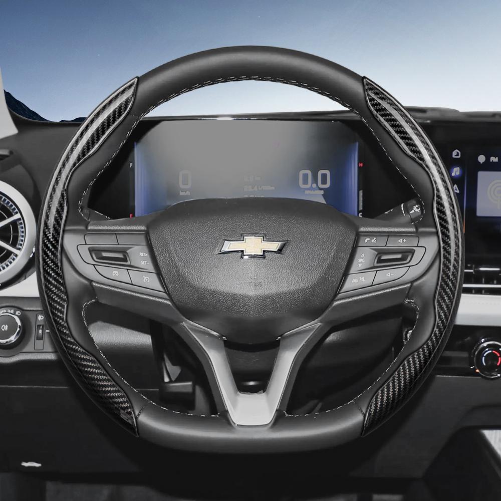 Suitable for Chevrolet Carbon Fiber Texture Steering Wheel Cover with Segmented Quick-Release Design, Durable, for Silverado, Equinox, Trax, Onix