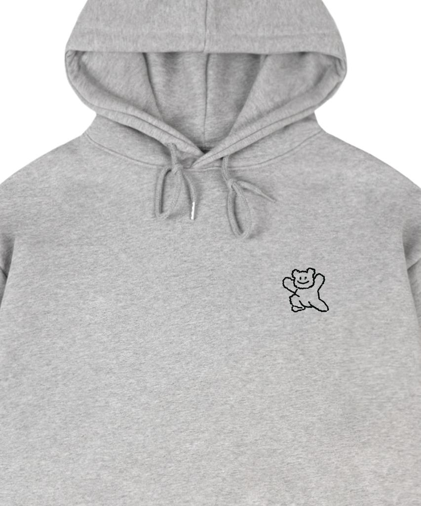 [Unisex] Small Line Bear Smile Hoodie_Gray