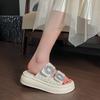 Fashion Thick Soled 2025 Summer New Casual Square Buckle Water Diamond Double Strap One Line Slipper for External Wear, Sandals