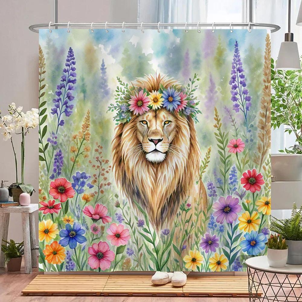 

Watercolor Flowers And Plants Shower Curtain With Hook - Design Chic Animal, Horse, Lion, Tiger Bathroom Curtain Home Decoration W60H190(CM)-1 Pcs