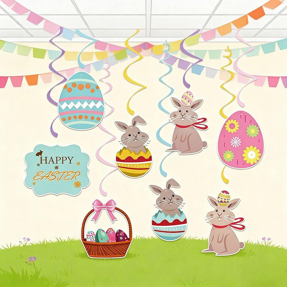 DIY Easter Party Decorations Easter Egg Swirl Banner Hanging Ornaments for 8pcs Festive Decorations