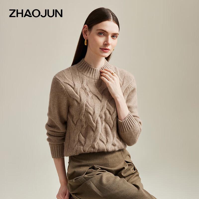 Zhaojun Women's Thick Half-Turtleneck Cashmere Cable Knit Sweater