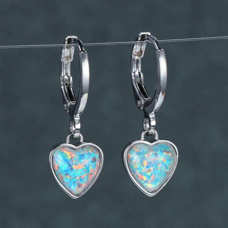 

European and American style simple love Opal white diamond ear buckle earrings