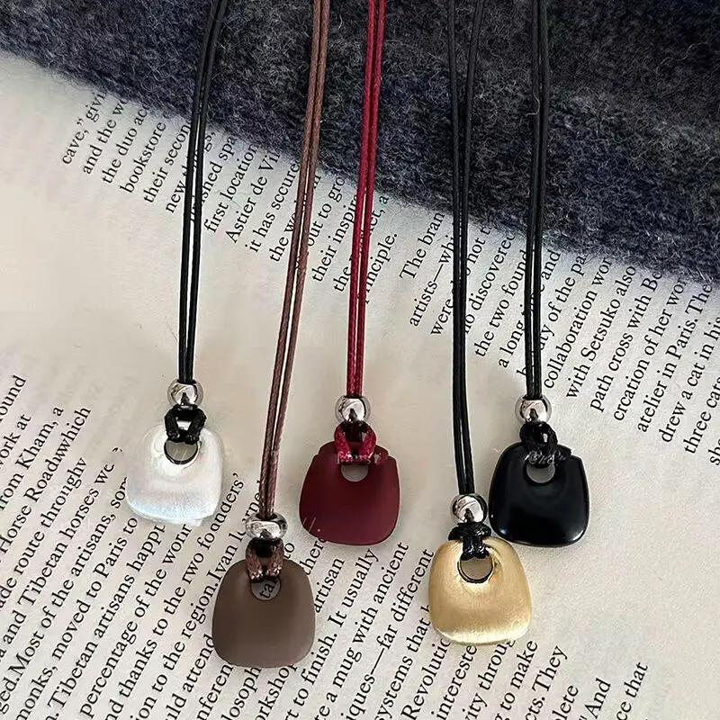 Fashion Metal Square Bag Shaped Pendant Necklaces for Women Men New Korean Style Casual Long Necklaces Daily Jewelry Accessories