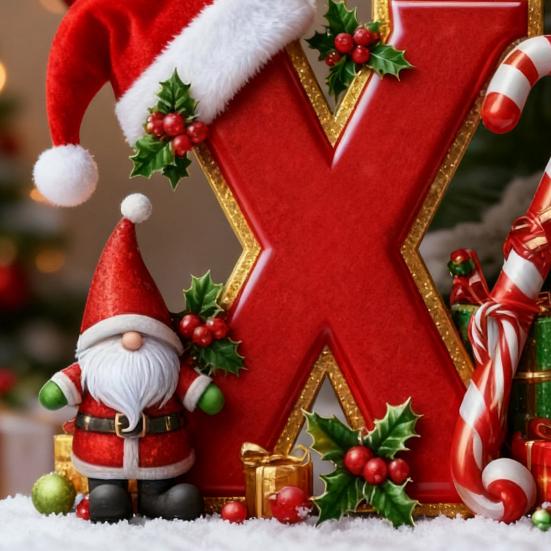 Red Initials Christmas Ornaments 2D Acrylic Personalized Gnomes Monogram Pendant with Santa Hat 26 Letters Christmas Tree Hanging Decoration for Xmas