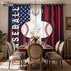 2pcs Baseball Print Perforated Blackout Curtains Multiple Sizes Living Room and Bedroom Insulation Decoration Easy Installation