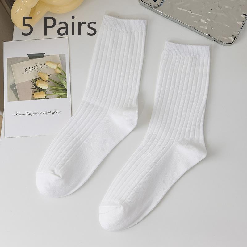5 Paar Damen Frühling und Herbst Geruchsdichte Einfarbige Baumwoll-Röhrensocken
