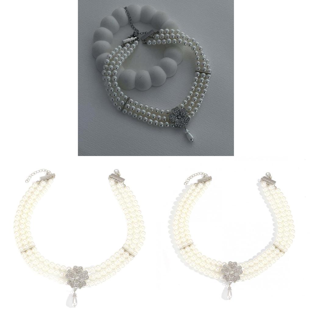 Pärlhalsband med glittrande blomhänge Flerlagers Retro Statement för Kvinnor