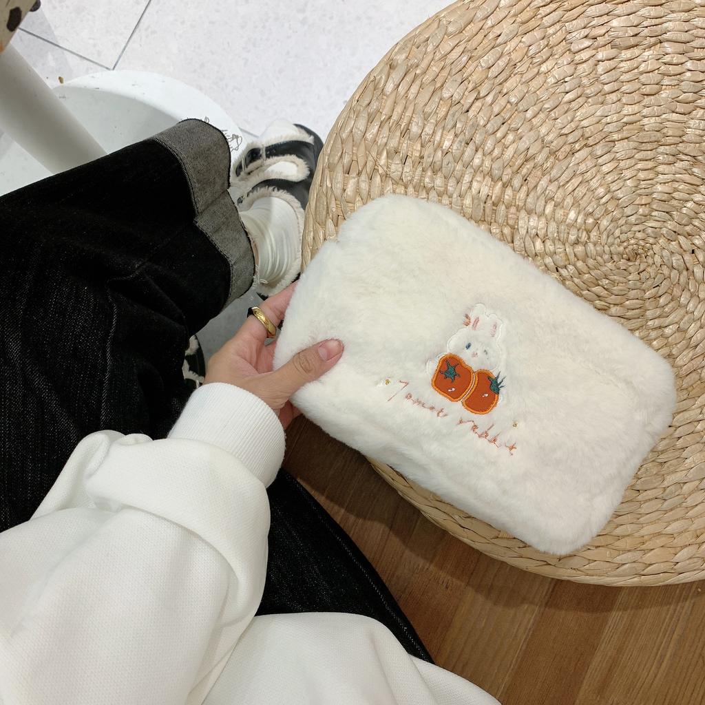 Cute Womens Bunny Embroidered Makeup Bag With Floral Design Portable Travel Bag