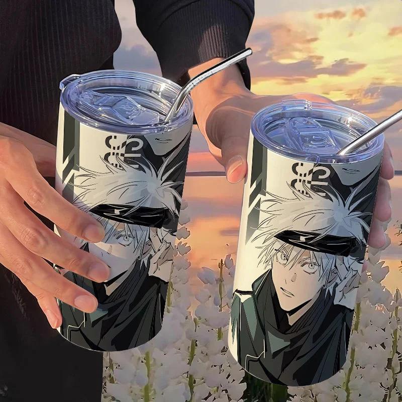 Jujutsu Kaisen Yuji Hrneček 500 ml Satoru Gojo Nerezová Ocel Cestovní Termohrnek Izolované Brčko Hrneček na Kávu Dárek Pro Děti