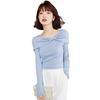 J-Scott Boat Neck Knit Top with Ribbon Motif, Lightweight, Soft, Slim Fit, 1/4 Sleeves, Blue, JS112-BL-XL