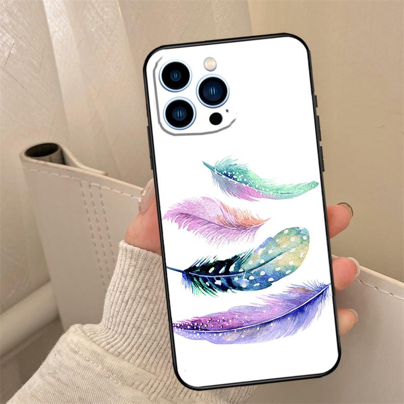 Feather Phone Case For iPhone 16 15 14 13 11 12 17 Pro Max mini 15 16 Plus 16e 17 Air Cover Coque