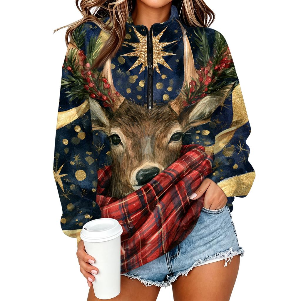 Damen Trendy Print Halbzip-Sweatshirt Leichter Lässiger Pullover für den Alltag