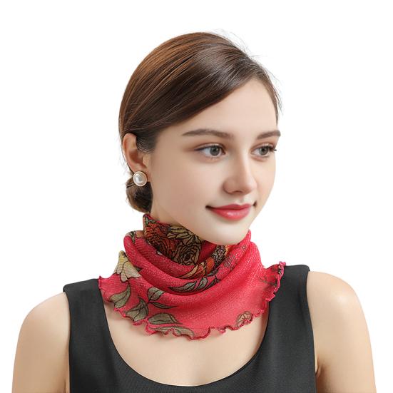 Women Floral Chiffon Ring Scarf Neck Guard False Collar Elastic Bib Wraps Travel Scarf Versatile Accessory