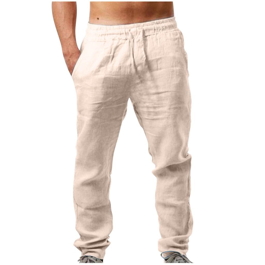Men's Casual -color Breathable Lightweight Cotton And Linen Loose-fitting Casual Sports Pants
