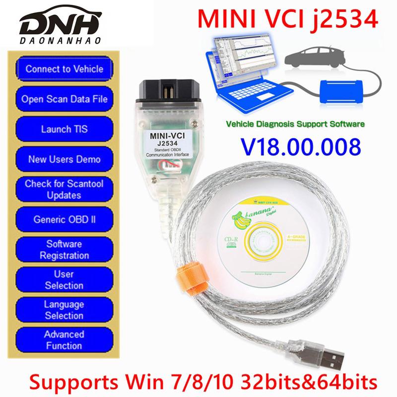 MINI VCI For TOYOTA TIS Techstream V18.00.008 – FTDI FT232RL Chip J2534 OBD2 Car Diagnostic Cable Scanner