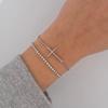 2PCS Women's Minimalist Bracelet Set with Cubic Zirconia Cross Design Dainty Thin Chain Jewelry for Daily Trendy Party Wear