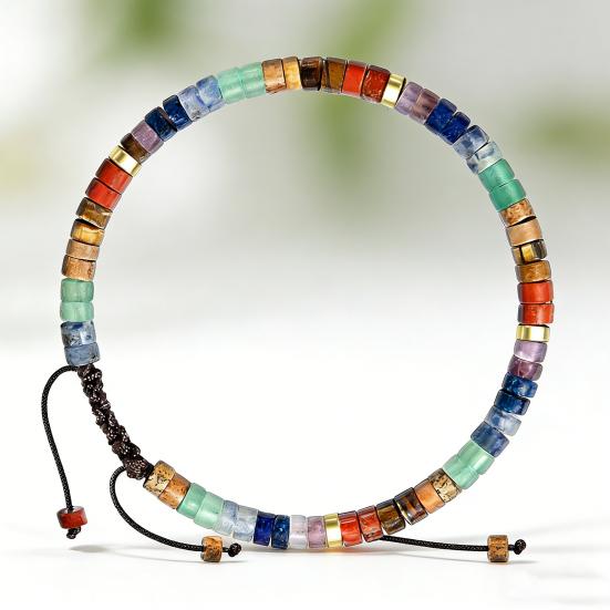 Natural Stone Bead Bracelet Retro Flat Bead Bracelet Adjustable Boho Bracelet with Card Inspirational Gift for Friends Loved Ones
